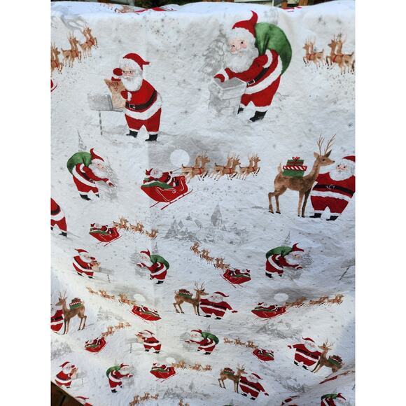 Pottery Barn Kids HERITAGE SANTA Organic Cotton Twin Sheet Flat/Fitted Christmas - Picture 2 of 4